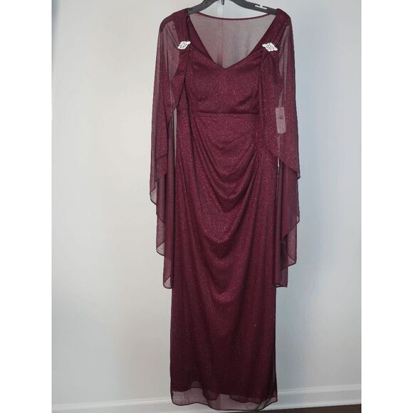 R&M Richards Merlot Gown | 6 | Glitter Maxi Dress | Cape Overlay | Formal Event - Picture 3 of 8